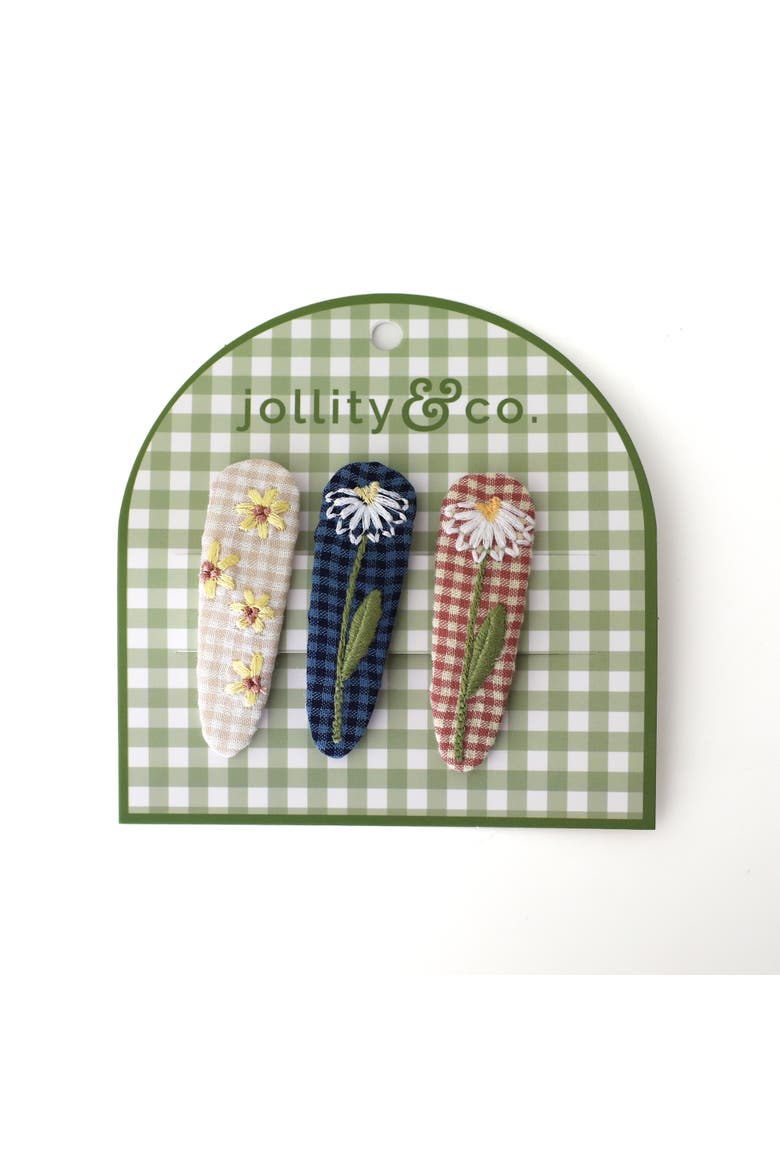 Embroidered Floral Hair Clips, Main, color, Gingham