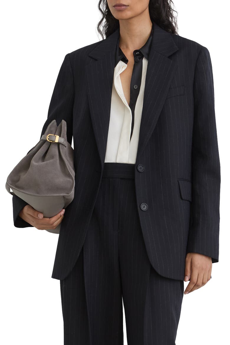 Beck Pinstripe Wool Blazer, Main, color, NAVY