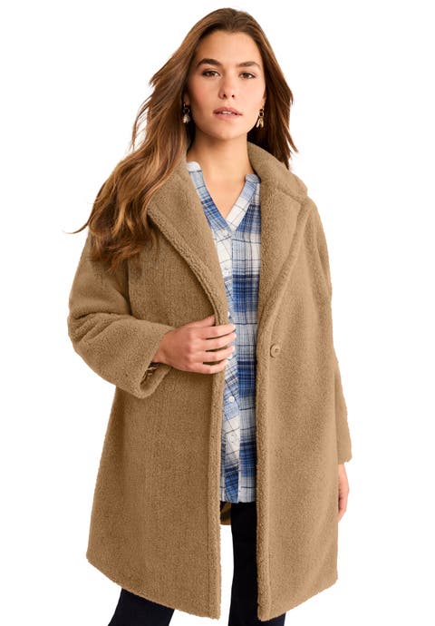 Plus Size Mid Length Teddy Faux Fur Coat