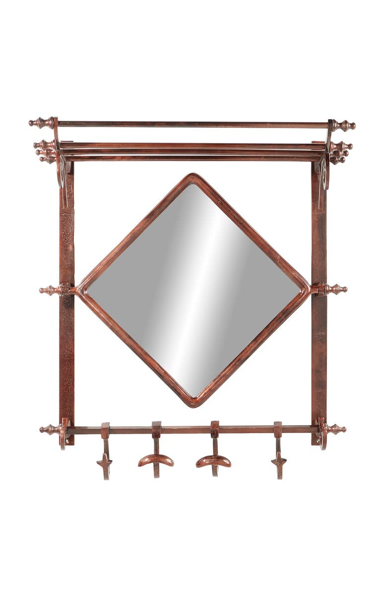 WILLOW ROW Copper Bathroom Wall Rack with Hooks & Mirror, Alternate, color, 
