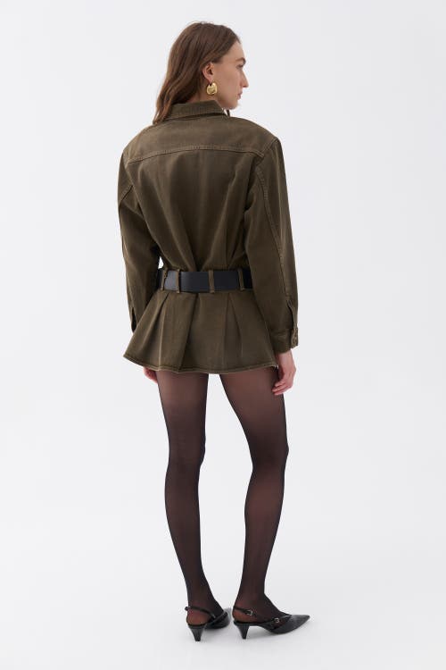 Nocturne Belted Mini Shirt Dress In Khaki