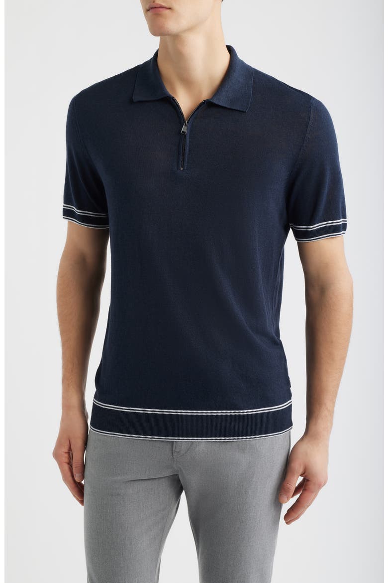 Norbertino Cotton Short Sleeve Tipped Sweater, Main, color, DARK BLUE