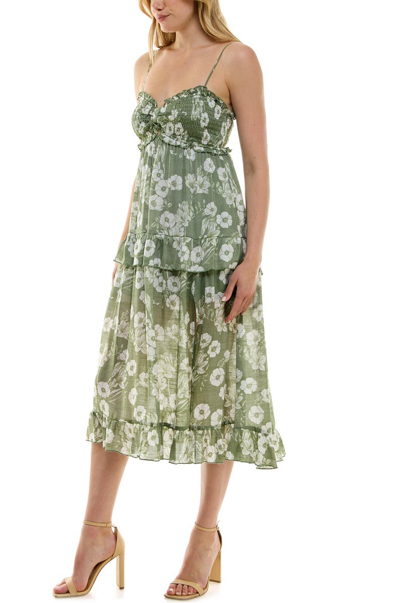 Row A Floral Smocked Midi Dress, Alternate, color, 