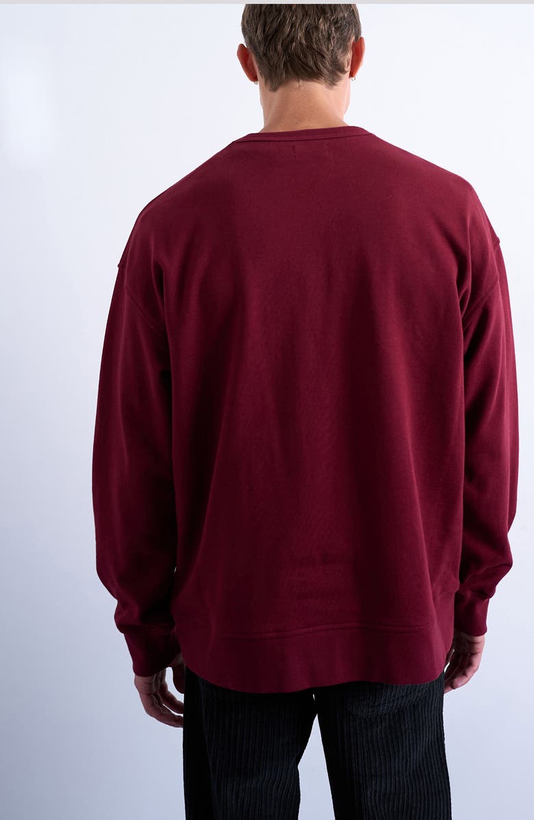 Topman Lightweight Oversize Cotton Sweatshirt, Alternate, color, Burgundy