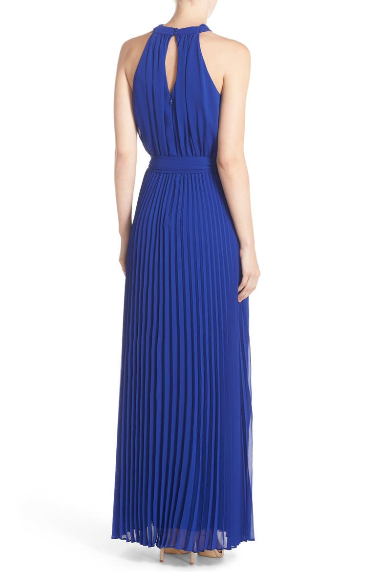 Pleated Chiffon Maxi Dress, Alternate, color, COBALT