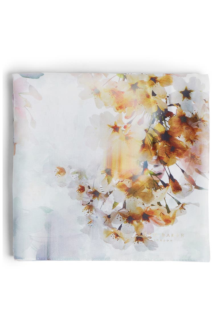 Fayreli Floral Print Twill Scarf, Main, color, IVORY