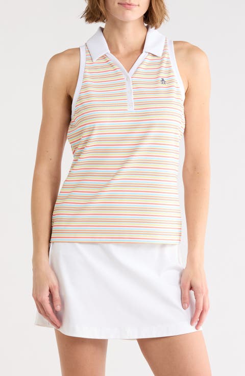 Stripe Sleeveless Golf Knit Polo