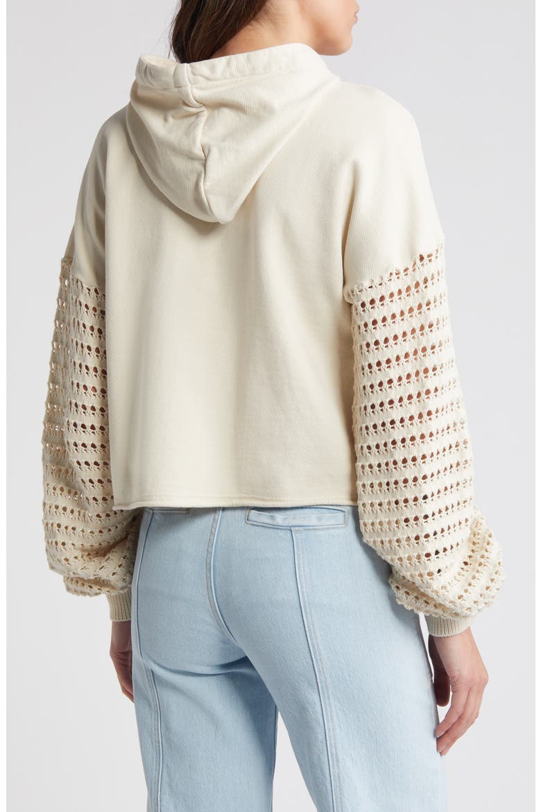 Joyce Open Stitch Inset Cotton Hoodie, Alternate, color, FLAX