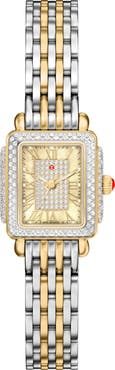 MICHELE Deco Madison Mini Diamond & Mother-of-Pearl Two-Tone Bracelet Watch, 23mm x 24mm