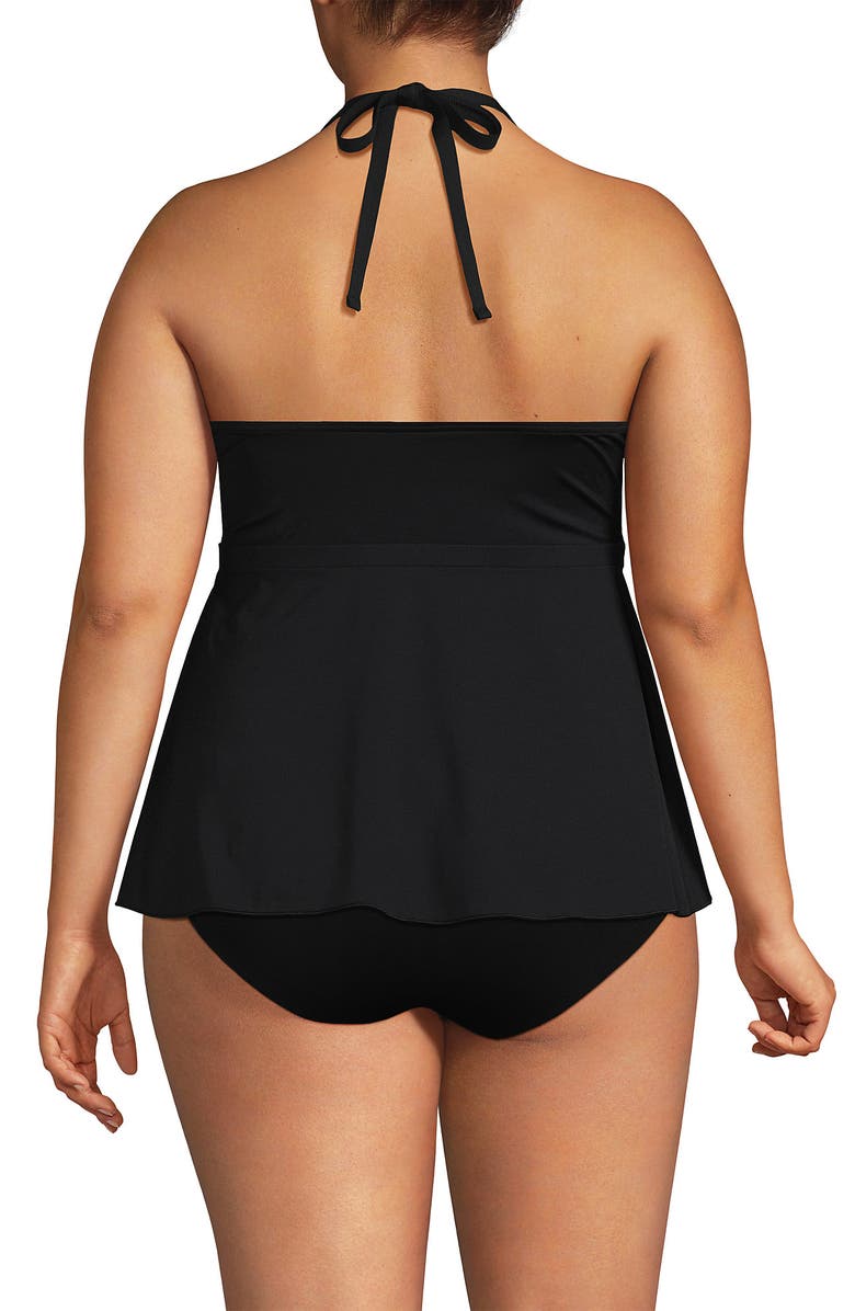 Lands' End Plus Size Flutter High Neck Halter Tankini Top, Alternate, color, Black