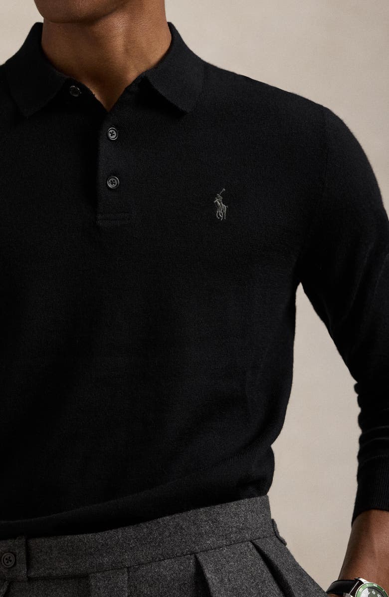 Polo Ralph Lauren Long Sleeve Wool Polo Sweater, Alternate, color, Polo Black