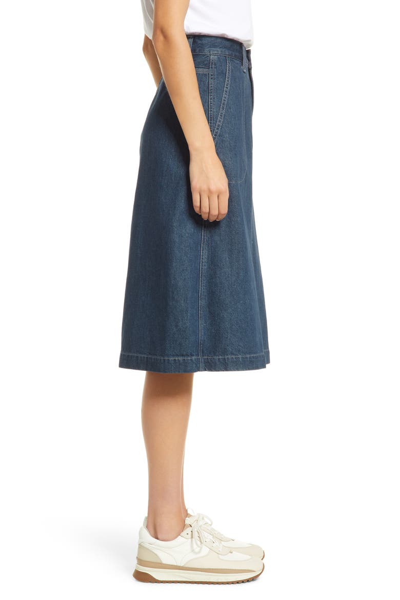 Women's Workwear Collection Denim Midi Skirt, Alternate, color, WORN VINTAGE WASH