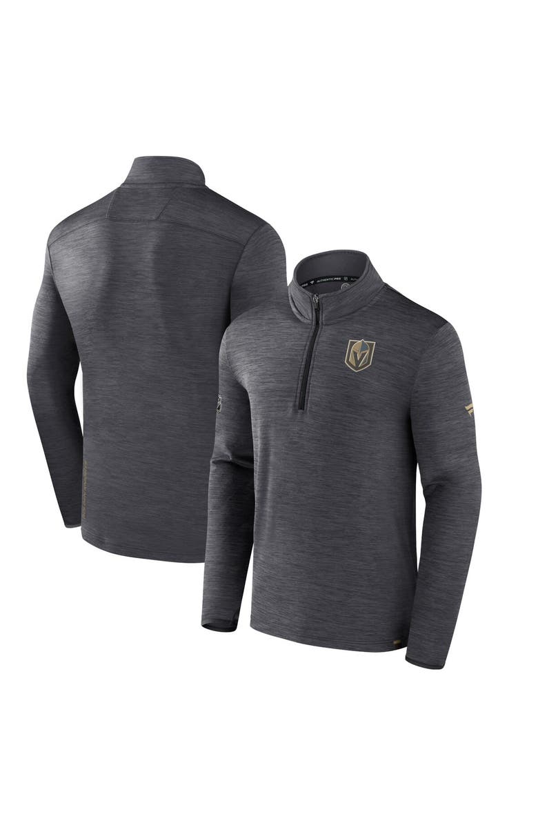 FANATICS Men's Fanatics Branded  Heather Charcoal Vegas Golden Knights Authentic Pro Quarter-Zip Pullover Top, Main, color, Heather Charcoal