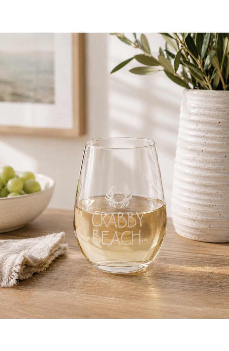 Beachcombers "Crabby Beach" Stemless Wine Glass 12oz, Alternate, color, White