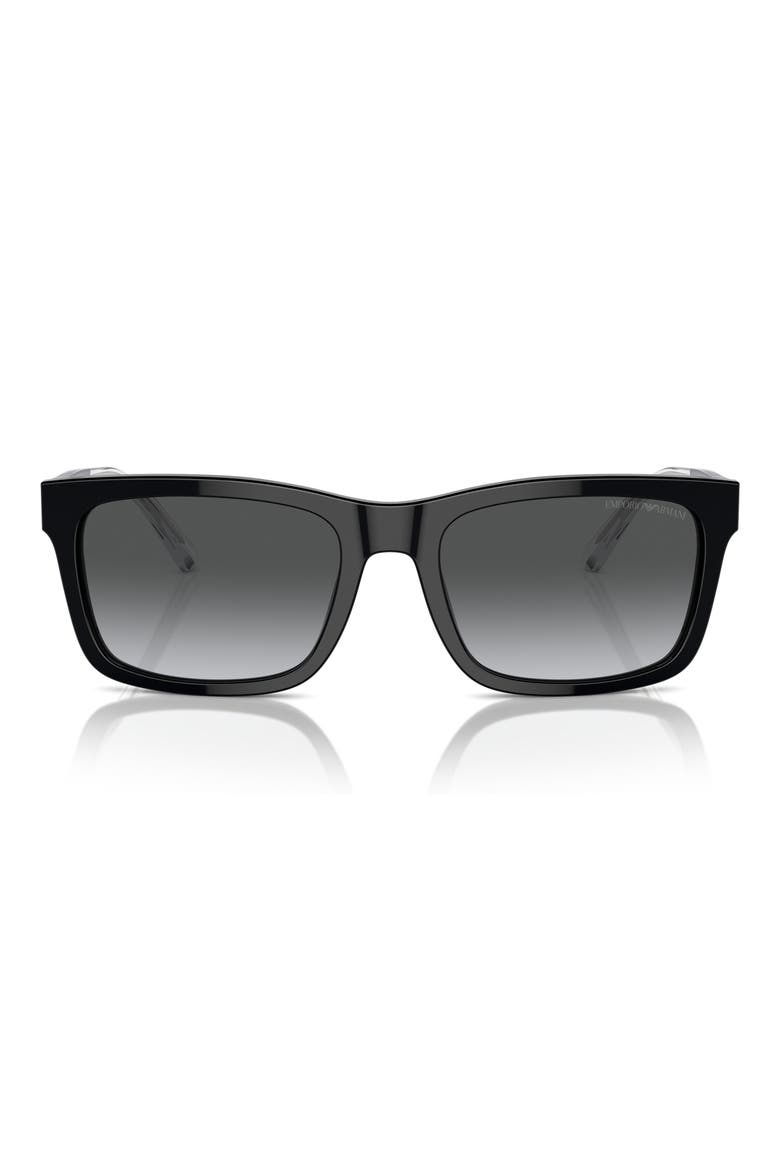 57mm Rectangle Sunglasses, Main, color, SHINY BLACK / DARK GREY POLAR