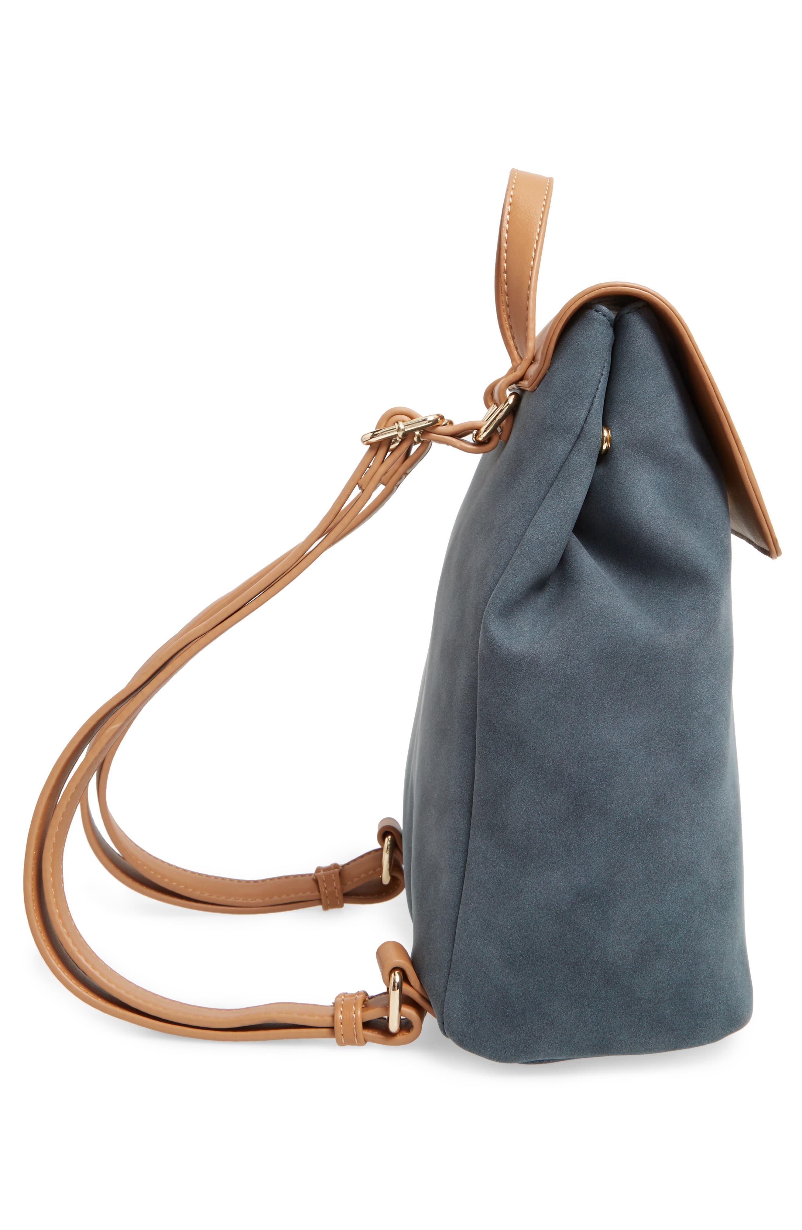 Two Tone Faux Leather Backpack, Alternate, color, MIDNIGHT BLUE