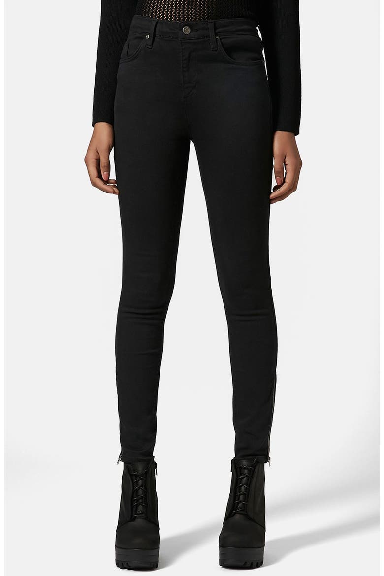 Moto 'Jamie' Ankle Zip Skinny Jeans, Main, color, BLACK