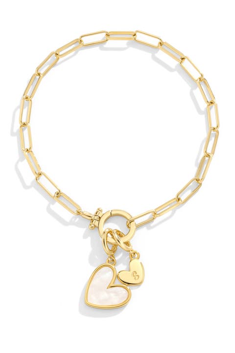 Mother Of Pearl Initial Heart Charm Bracelet