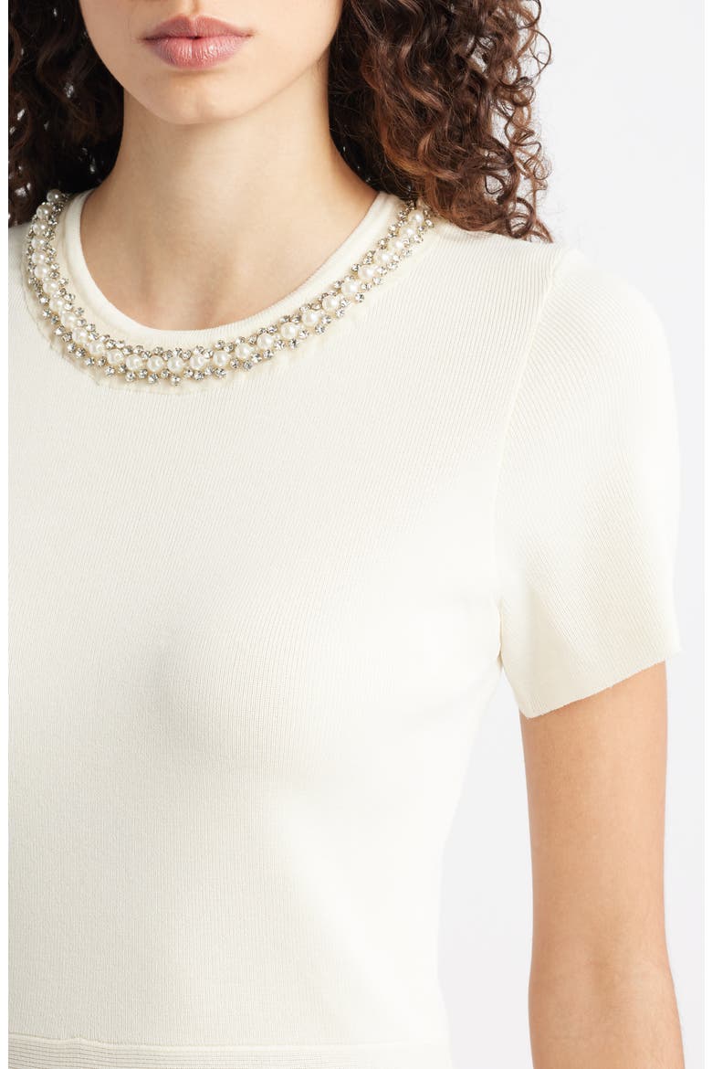 Embellished Knit Fit & Flare Dress, Alternate, color, CREAM
