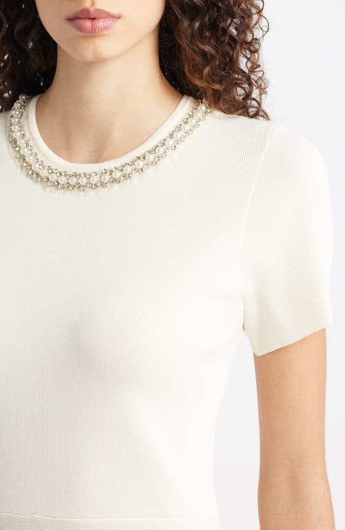 Julia Jordan Embellished Knit Fit & Flare Dress In White