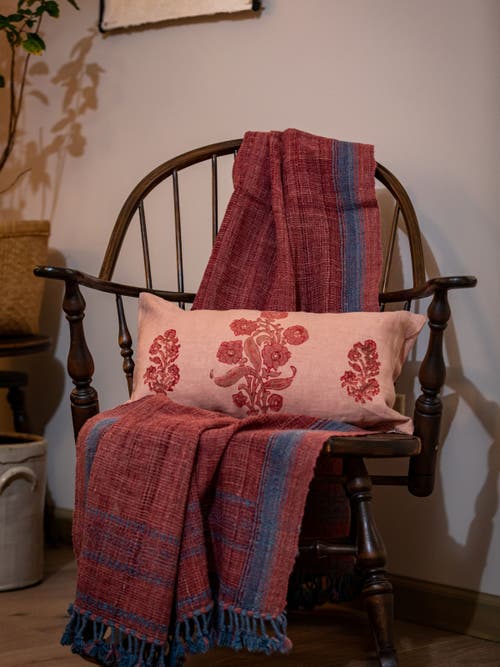 Alamwar English Garden Petit Lumbar Pillow Cover In Coral/clay/rose On Sand