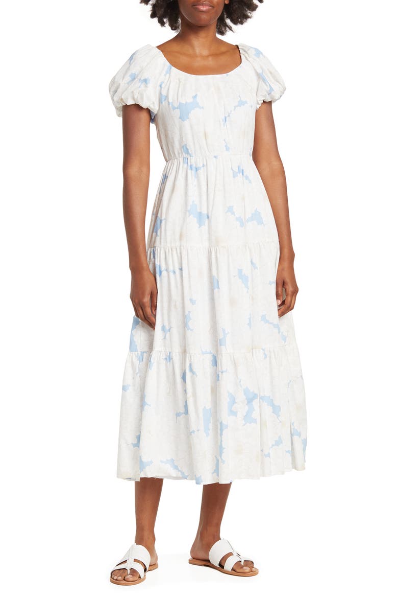 Floral Tiered Puff Sleeve Maxi Dress, Main, color, SERENE MULTI