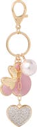 Disney Minnie Mouse Keychain with Pearl and Glitter Heart Charms