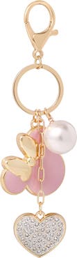 Disney Minnie Mouse Keychain with Pearl and Glitter Heart Charms