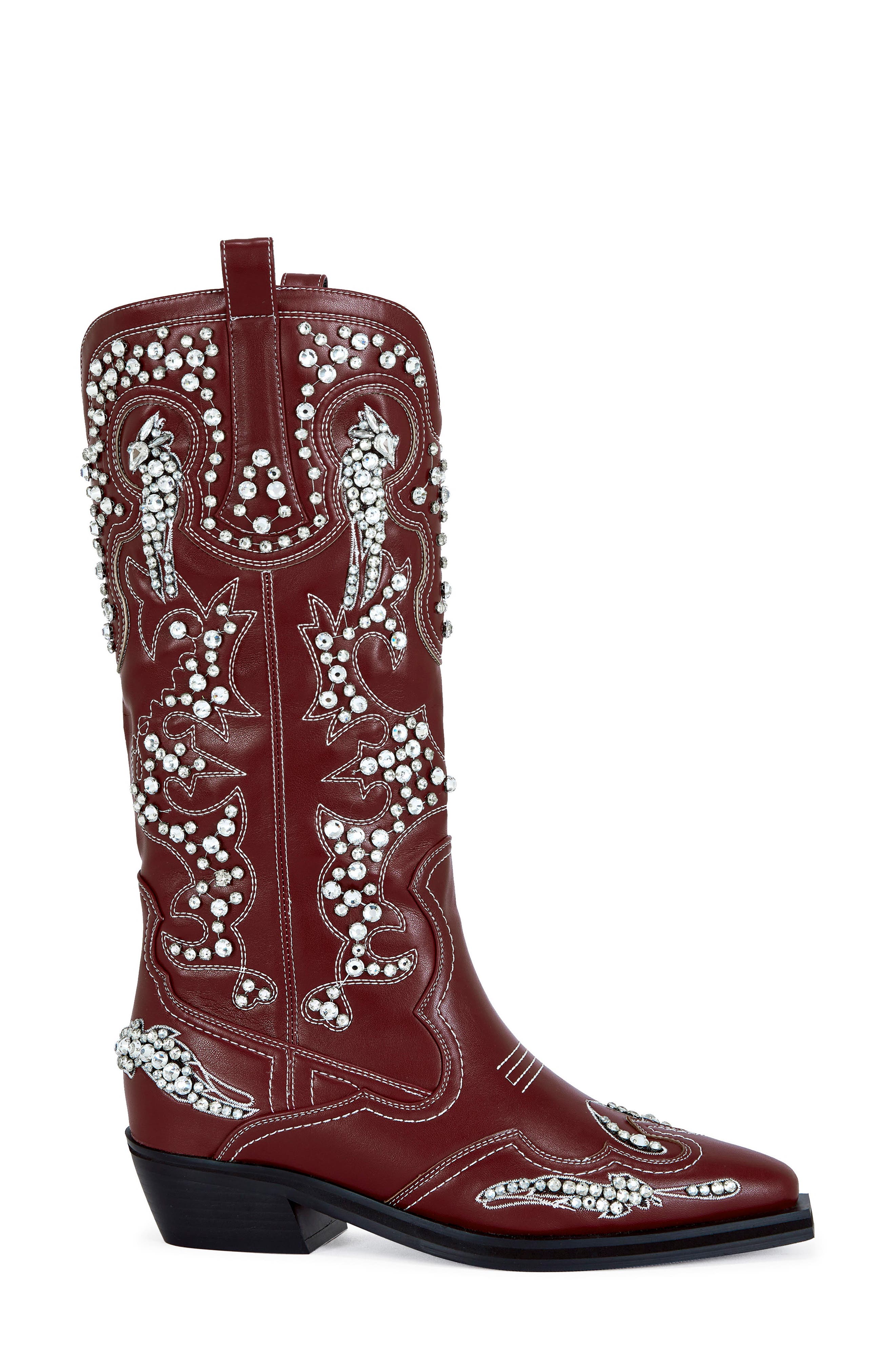 AZALEA WANG Maisie Embellished Western Boot, Alternate, color, Red