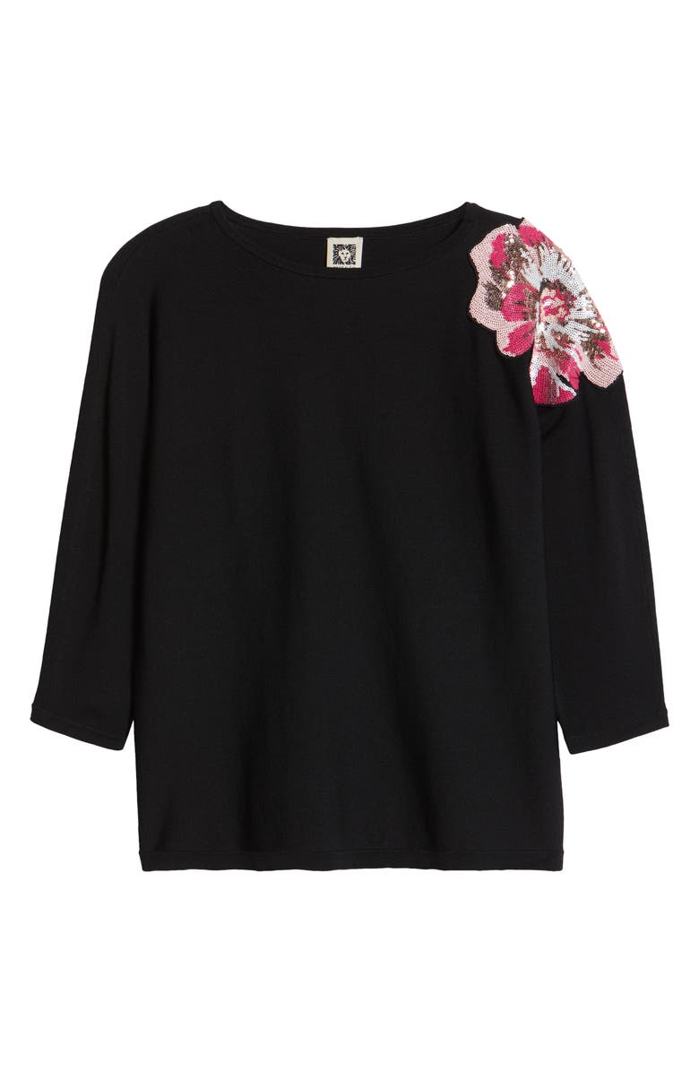 Anne Klein Floral Sequin Embellished Boat Neck Sweater, Alternate, color, 