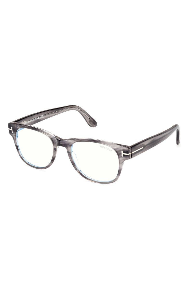 TOM FORD 52mm Square Blue Light Blocking Optical Glasses, Alternate, color, Striped Grey / T Logo