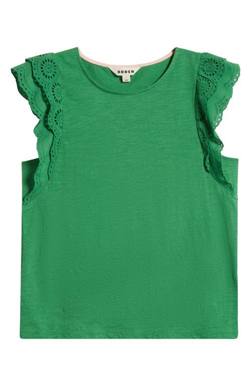 Shop Boden Eyelet Embroidered Flutter Sleeve Cotton Top In Green