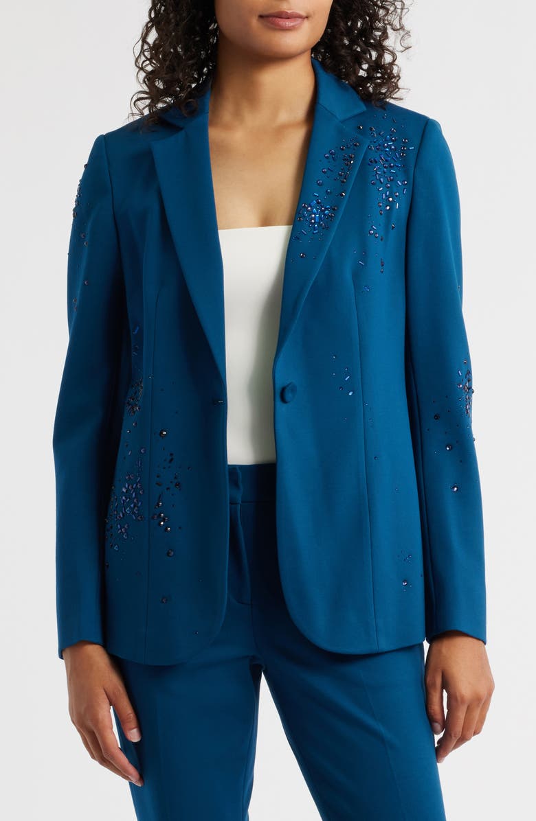 Anne Klein Embellished One-Button Blazer, Alternate, color, Baltic Teal