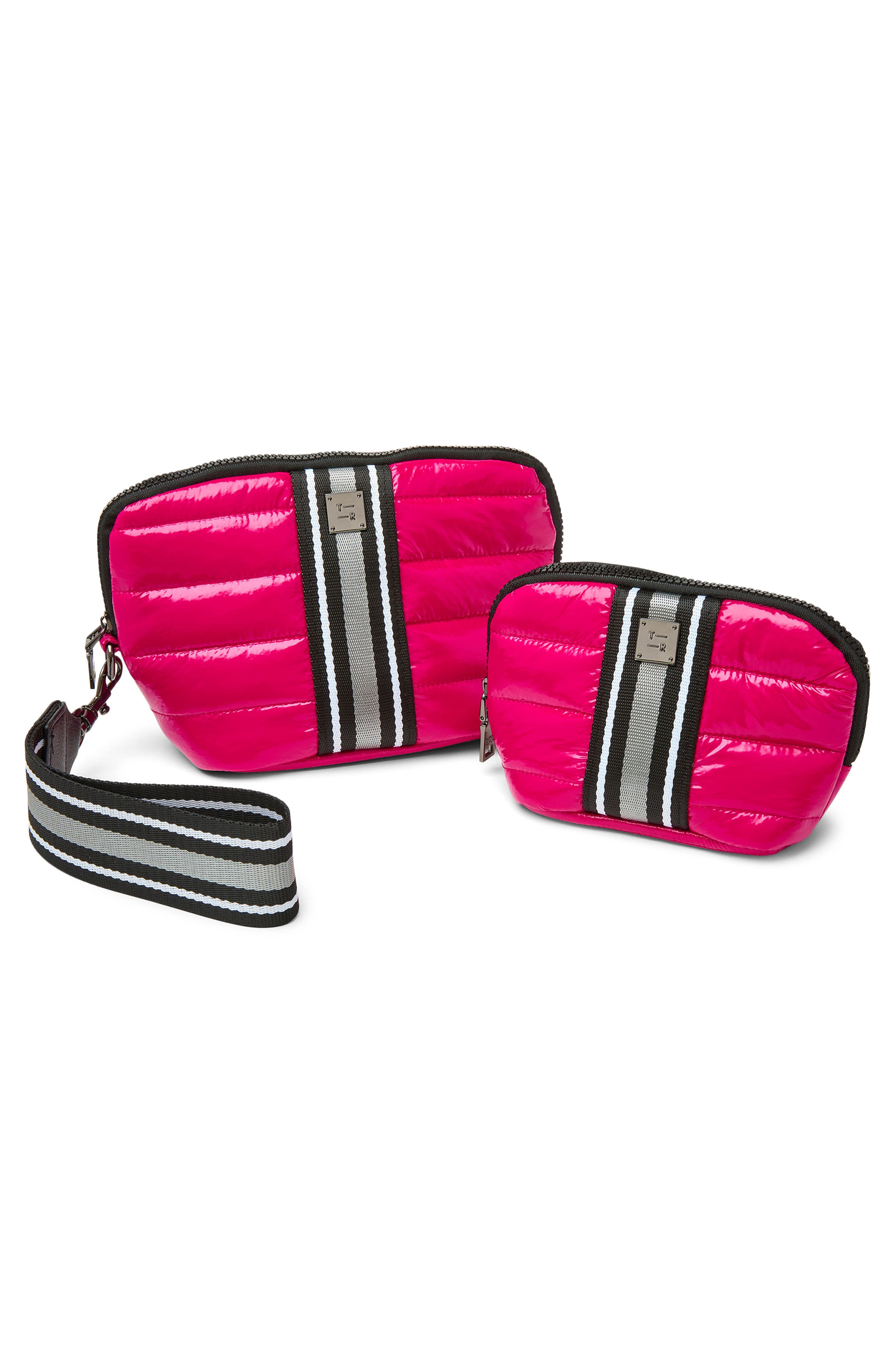 THINK ROYLN Double Stash Set of 2 Zip-Top Travel Pouches, Alternate, color, Glossy Fuchsia