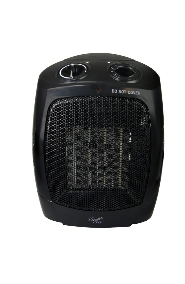 Vie Air 1500W Portable 2-Settings Office Black Ceramic Heater with Adjustable Thermostat, Main, color, Black