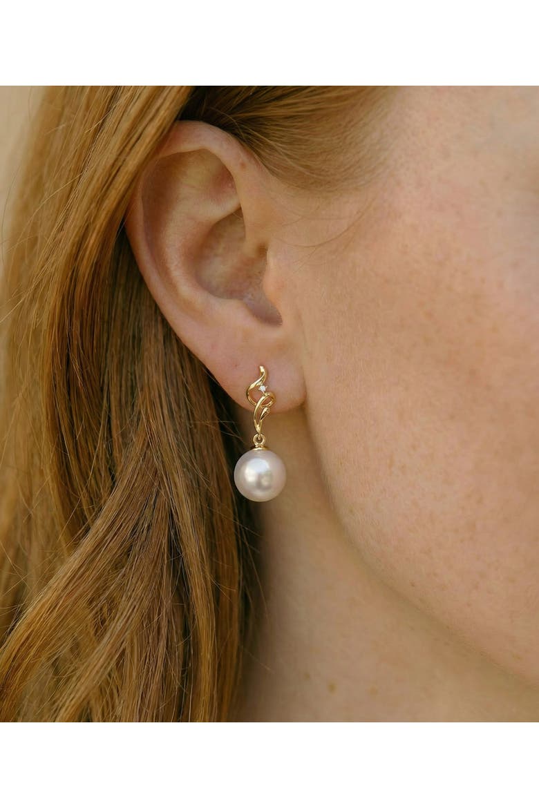 White Akoya Pearl & Diamond Aria Earrings, Alternate, color, Yellow Gold