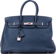 Pre-Owned Hermes Birkin Handbag Blue Togo with Palladium Hardware 35