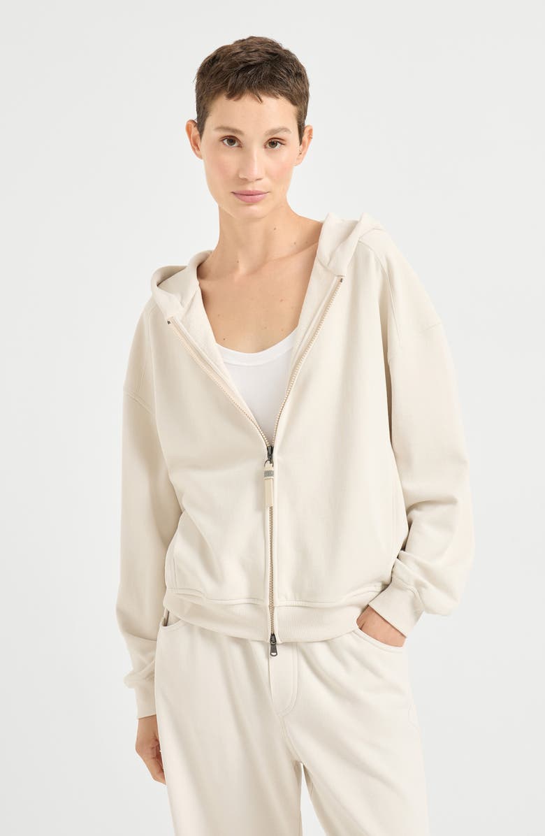 Brunello Cucinelli Smooth cotton French terry sweatshirt, Alternate, color, Milk