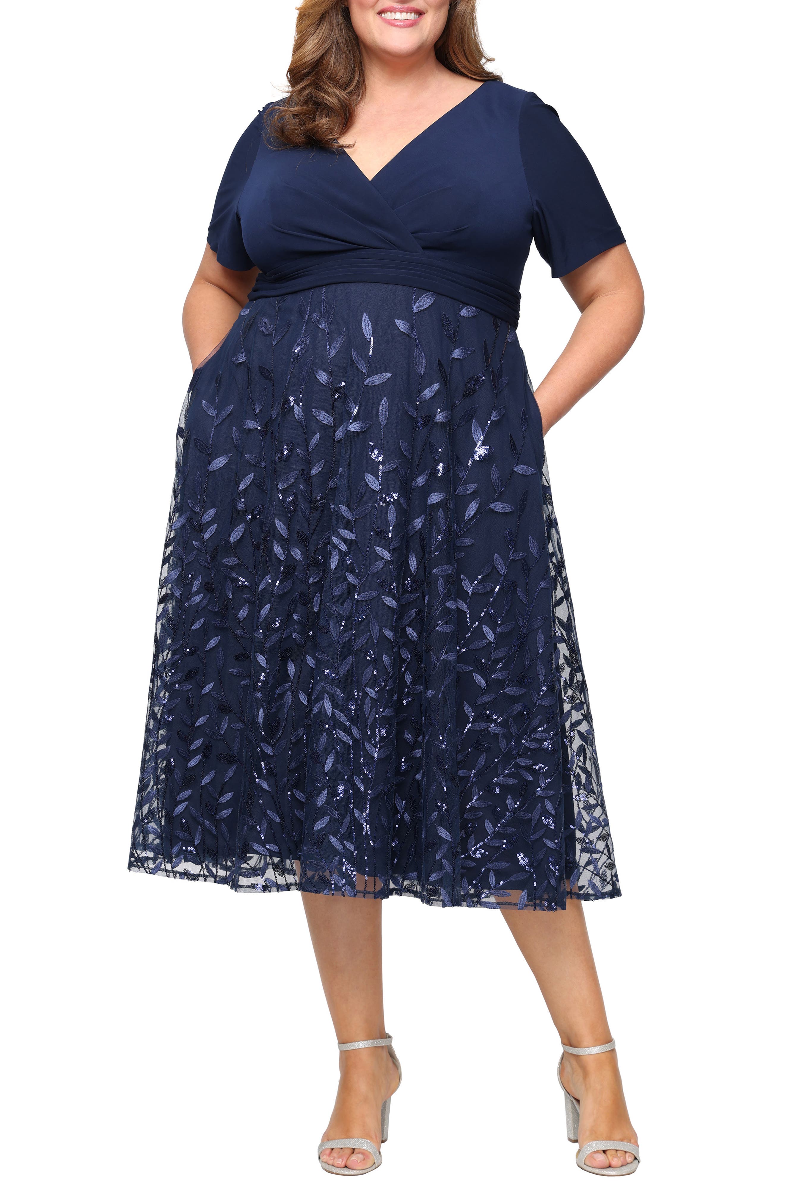 Tea Length Embroidered Mesh Dress