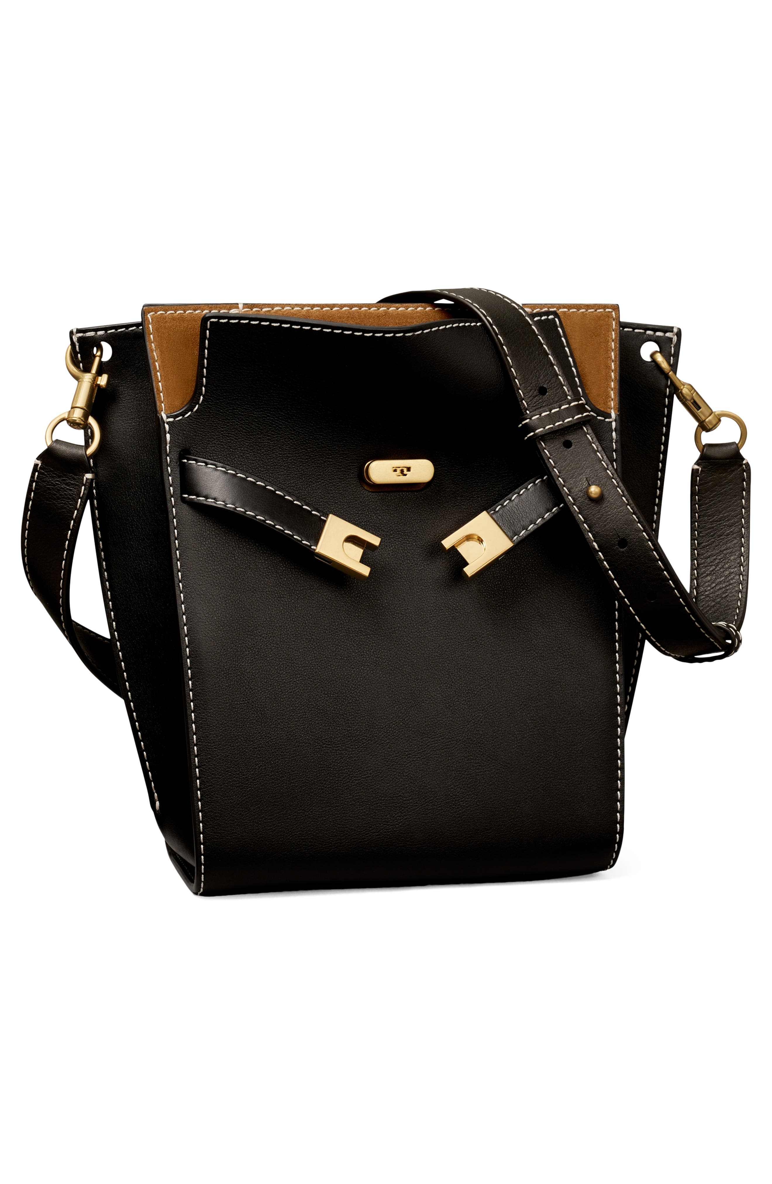 Tory Burch Lee Radziwill Leather Double Bucket Bag, Alternate, color, 