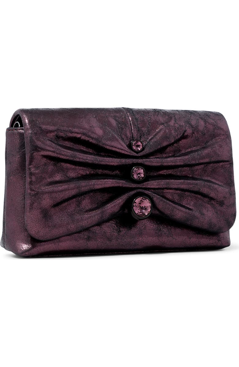 Alexis Bittar Ruched Crystal Metallic Leather Clutch, Alternate, color, Dark Plum