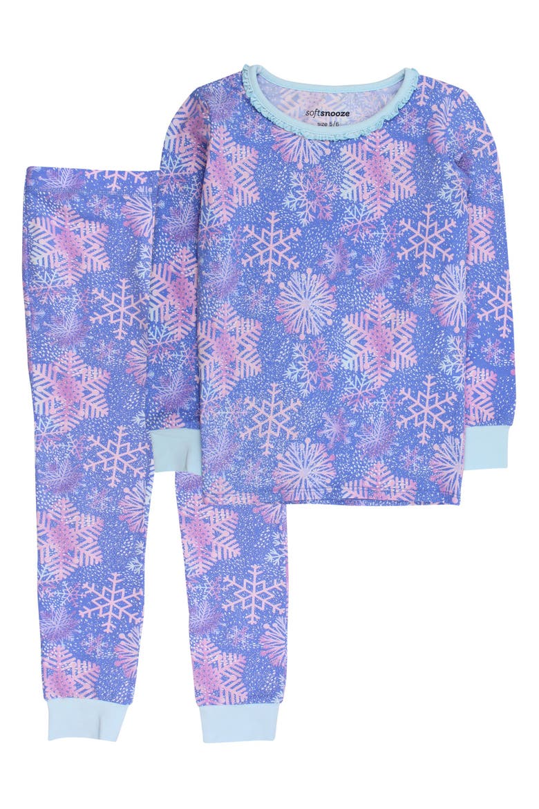 Modal Blend Ruffle Long Sleeve Pajama Set, Main, color, Shimmer Snowflakes