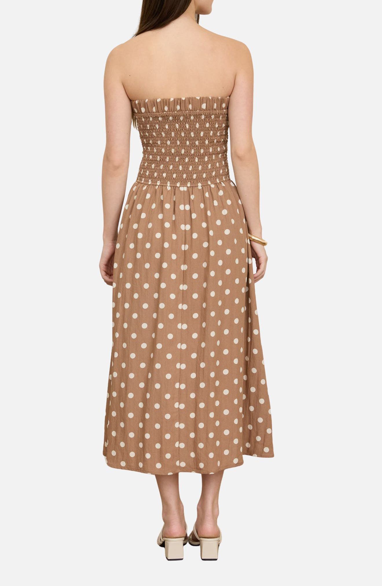 Polka Dot Strapless Midi Dress - image 4
