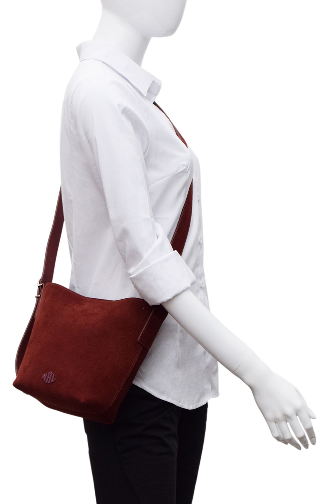 New Amsterdam Leatherworks Jayden Suede Bucket Bag, Alternate, color, Claret