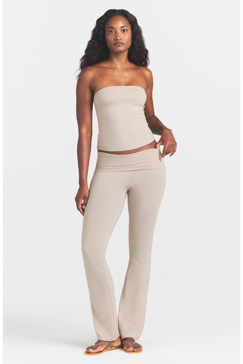 Stretch Cotton Jersey Foldover Pants, Alternate, color, STONE