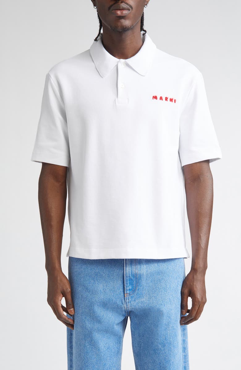 Marni Mohair Logo Piqué Polo, Main, color, 00W01 Lily White