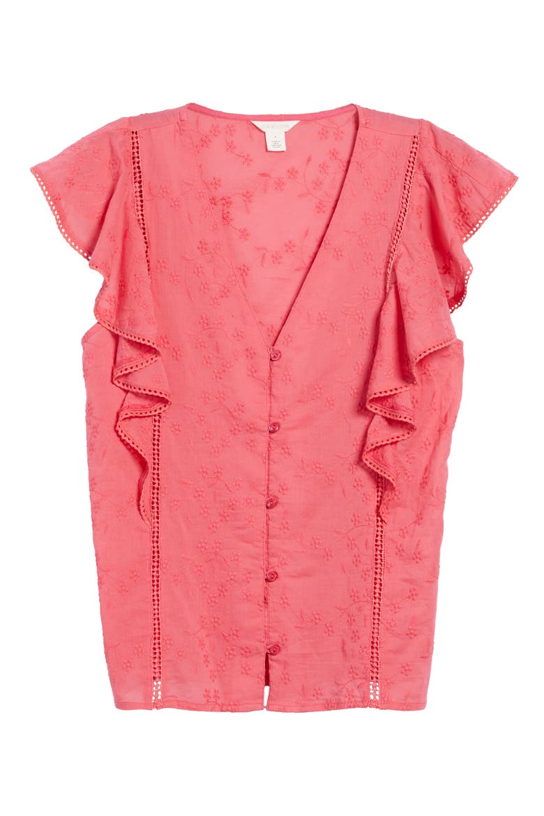 Embroidered Ruffle Top, Alternate, color, RED CHATEAUX