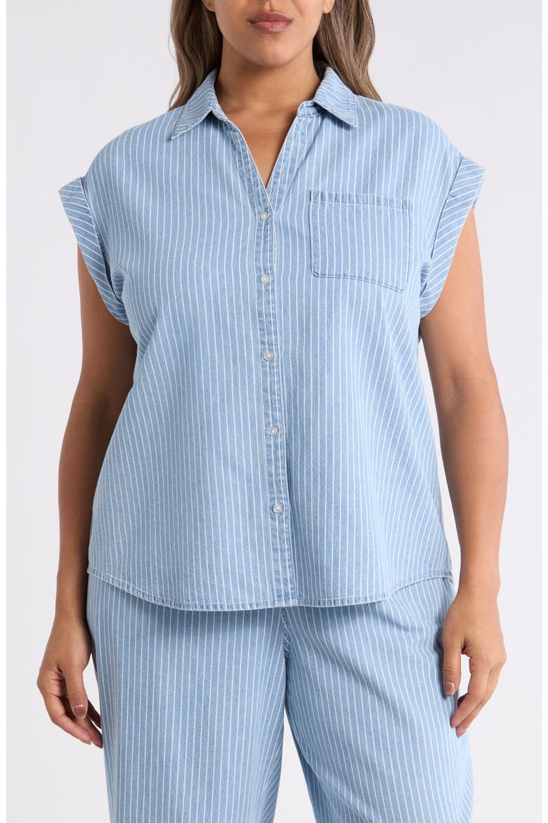 Stripe Cotton Button-Up Shirt, Alternate, color, MEDIUM WASH / WHITE