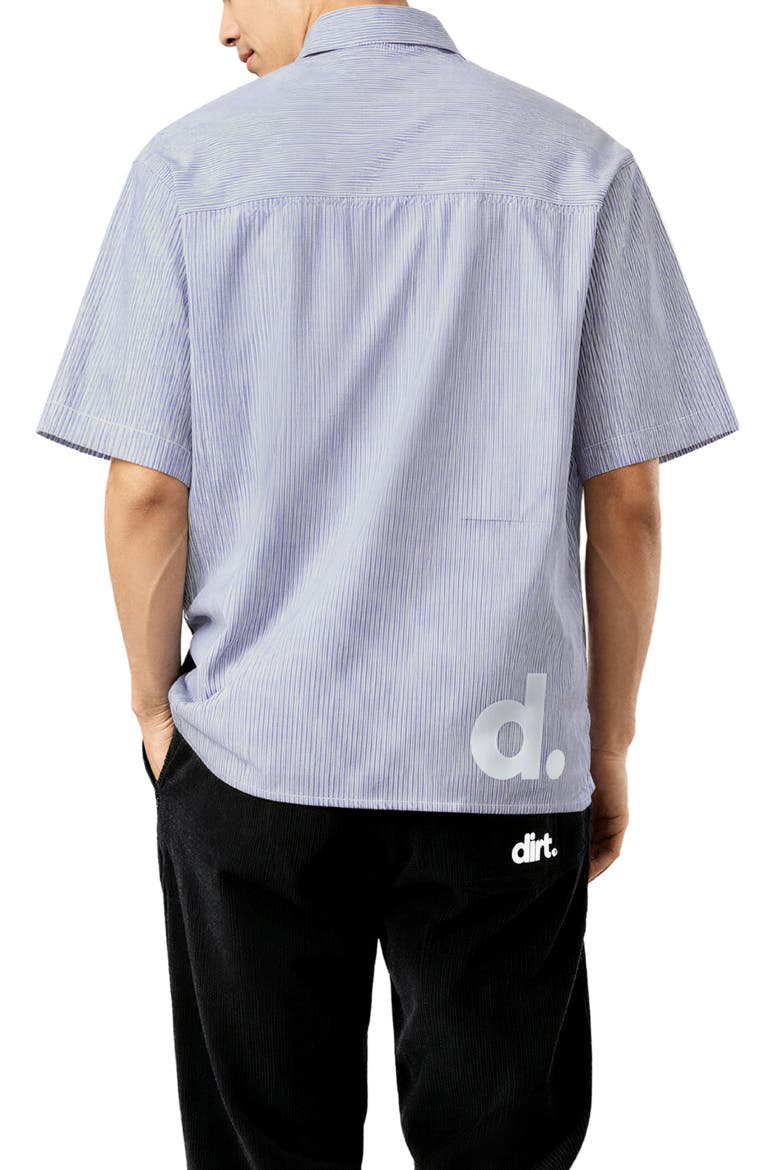 Oversize Pinstripe Short Sleeve Button-Up Oxford Shirt, Alternate, color, NAVY