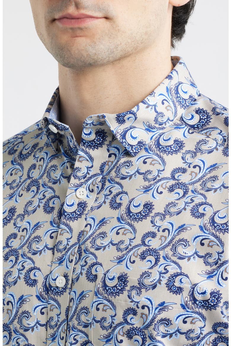 Logan Print Button-Up Shirt, Alternate, color, TAN CHECKERED PAISLEY